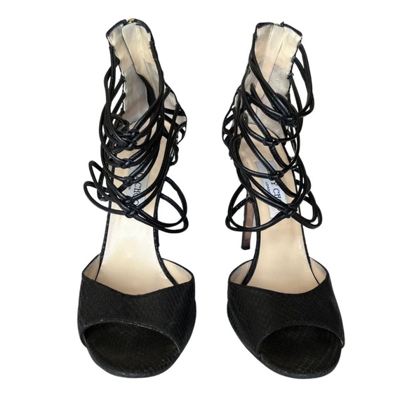 Jimmy Choo "Quantum" Black Leather Lattice Strap Sandals Size 10.5 (40.5) - Picture 7 of 8